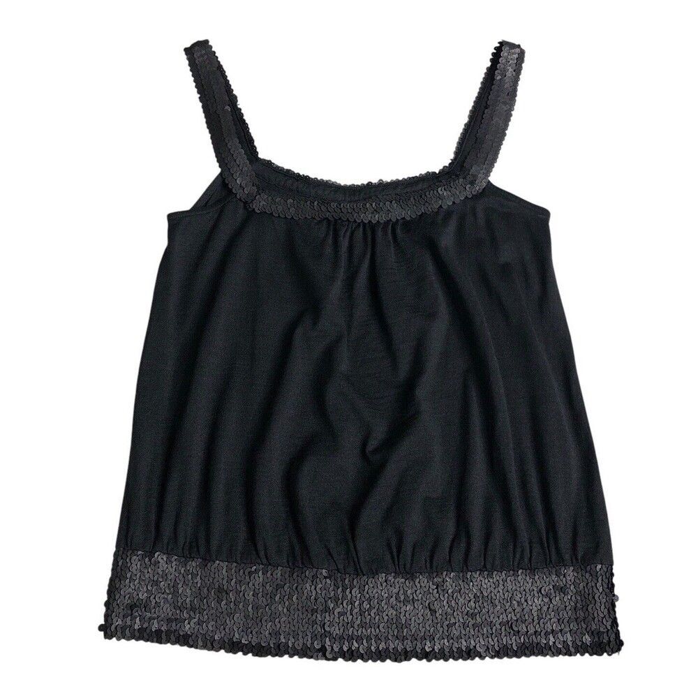 Diane Von Furstenberg Top Womens M Black Silk‎ Wool Blend Sequin Sleeveless Tank
